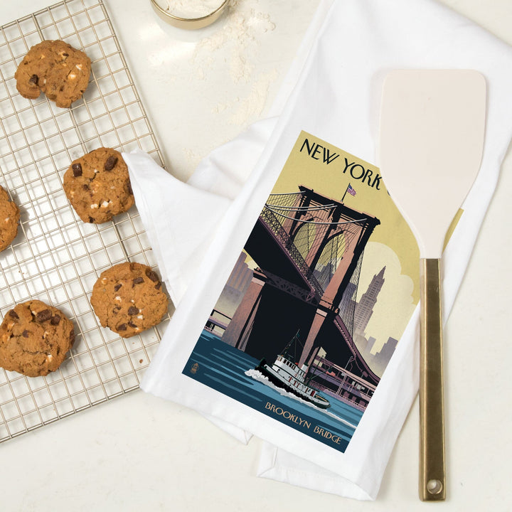 New York, Brooklyn Bridge, Organic Cotton Kitchen Tea Towels Kitchen Lantern Press 