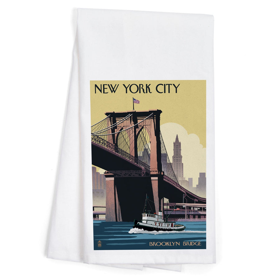 New York, Brooklyn Bridge, Organic Cotton Kitchen Tea Towels Kitchen Lantern Press 
