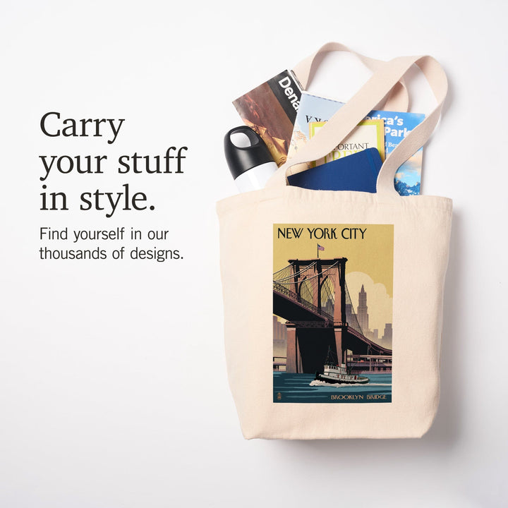New York, Brooklyn Bridge, Tote Bag Totes Lantern Press 