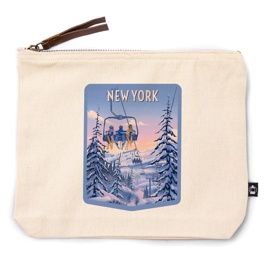 New York, Chill on the Uphill, Ski Lift,, Organic Cotton Zipper Pouch, Go Bag Go Bag Lantern Press 