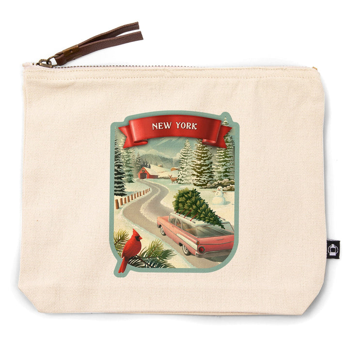 New York, Christmas Holiday Tradition,, Organic Cotton Zipper Pouch, Go Bag Go Bag Lantern Press 