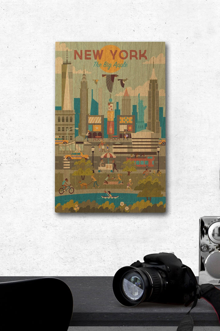 New York City, Geometric City Series, Lantern Press Artwork, Wood Signs and Postcards Wood Lantern Press 12 x 18 Wood Gallery Print 