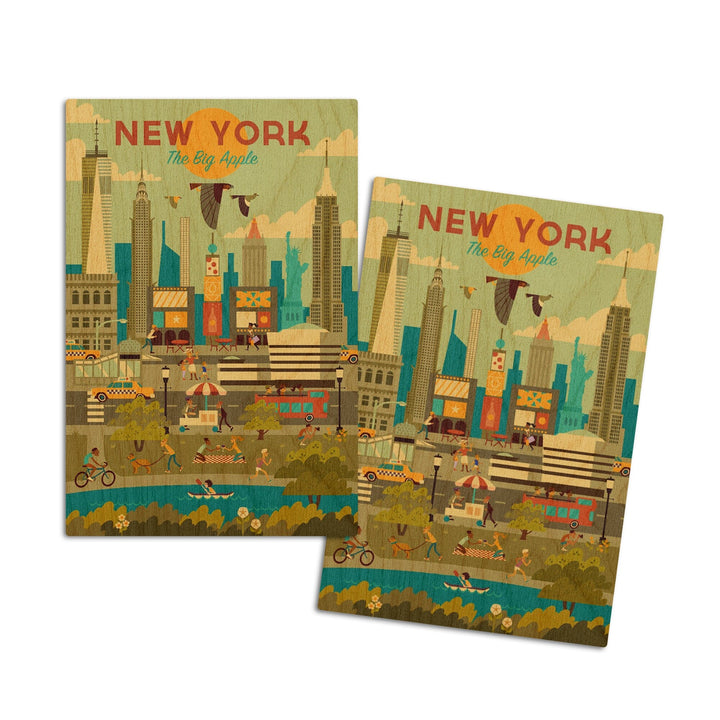 New York City, Geometric City Series, Lantern Press Artwork, Wood Signs and Postcards Wood Lantern Press 4x6 Wood Postcard Set 