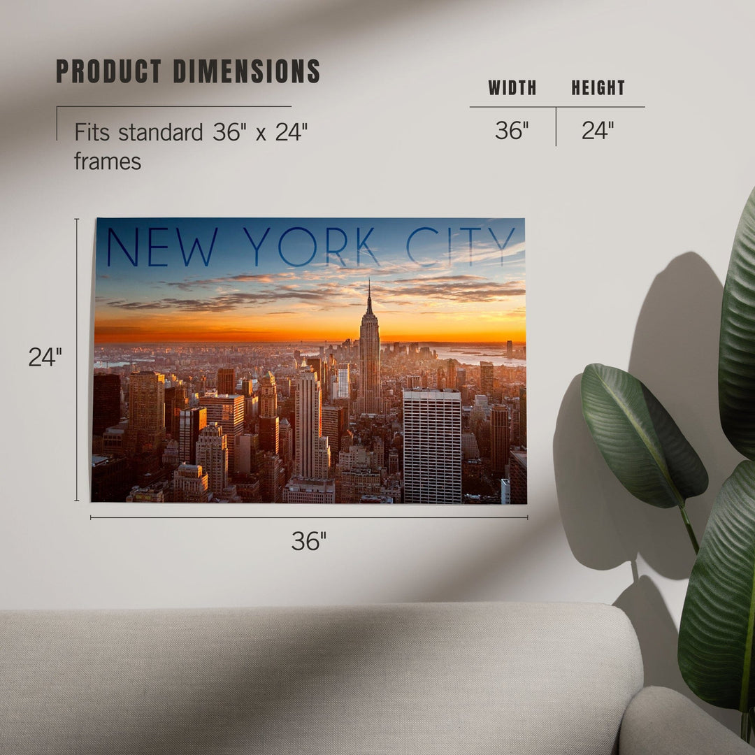 New York City, New York, Aerial Skyline at Sunset, Art & Giclee Prints Art Lantern Press 