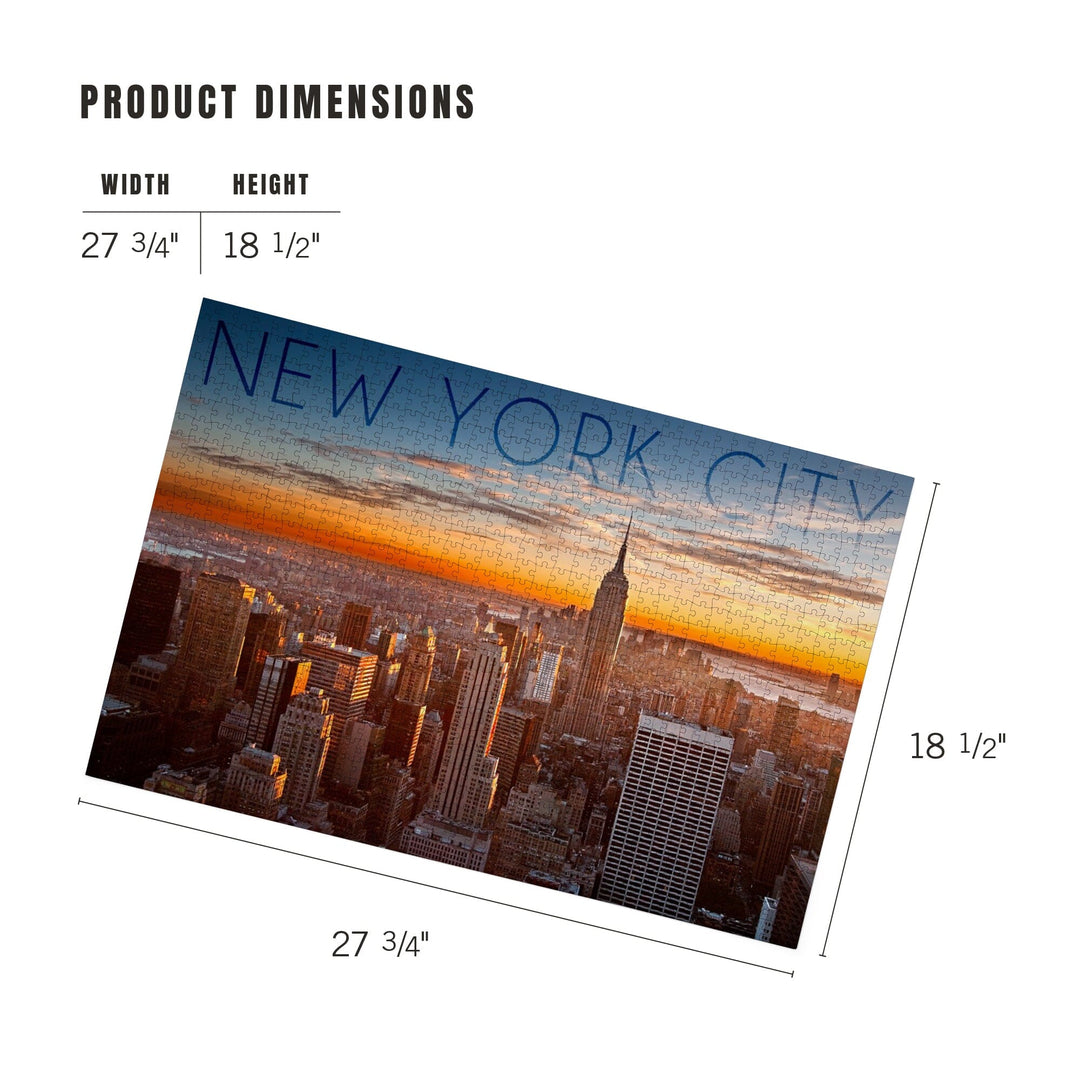 New York City, New York, Aerial Skyline at Sunset, Jigsaw Puzzle Puzzle Lantern Press 