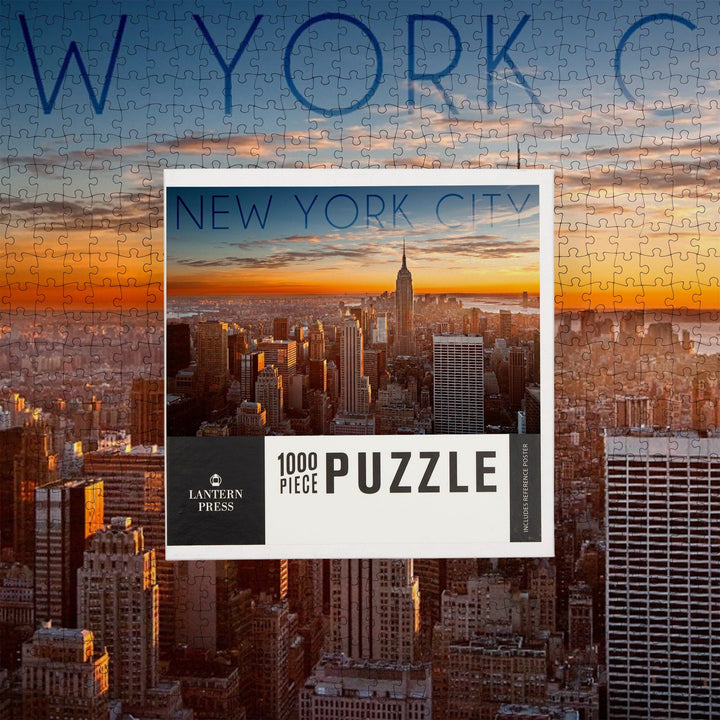 New York City, New York, Aerial Skyline at Sunset, Jigsaw Puzzle Puzzle Lantern Press 
