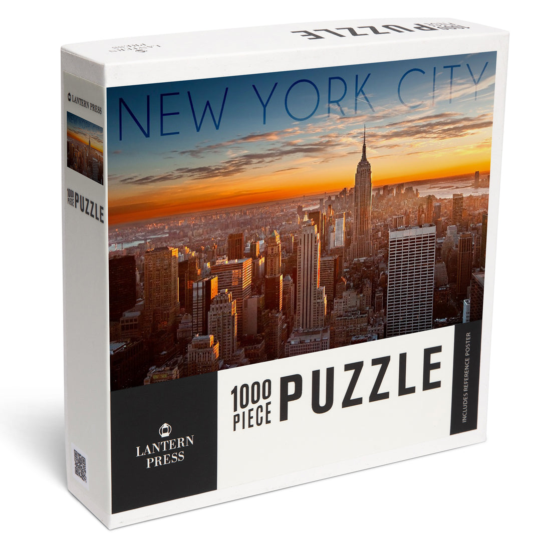 New York City, New York, Aerial Skyline at Sunset, Jigsaw Puzzle Puzzle Lantern Press 