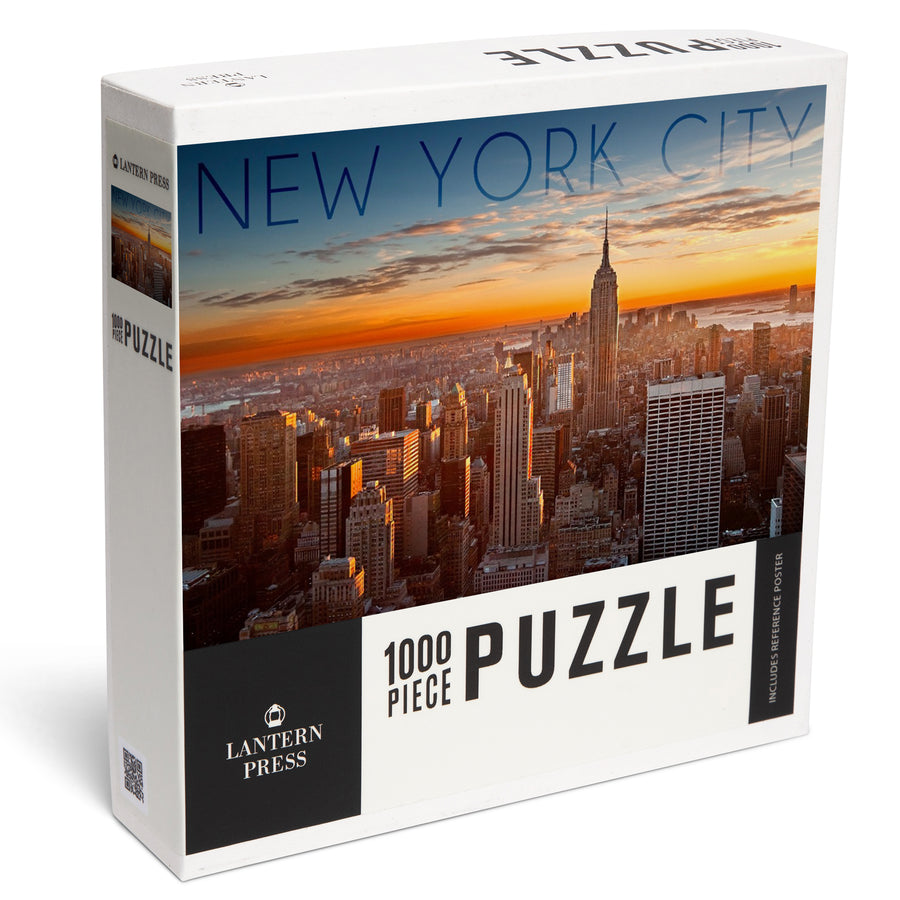 New York City, New York, Aerial Skyline at Sunset, Jigsaw Puzzle Puzzle Lantern Press 