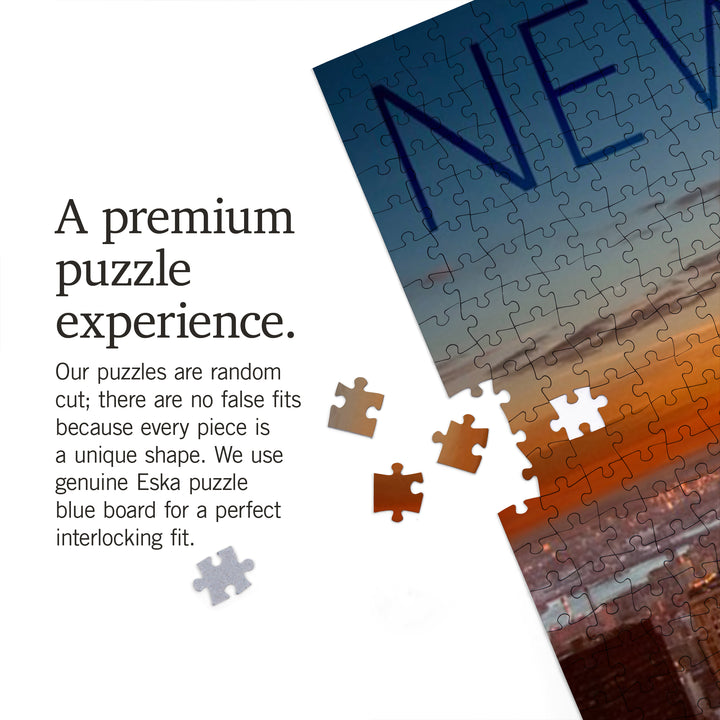 New York City, New York, Aerial Skyline at Sunset, Jigsaw Puzzle Puzzle Lantern Press 