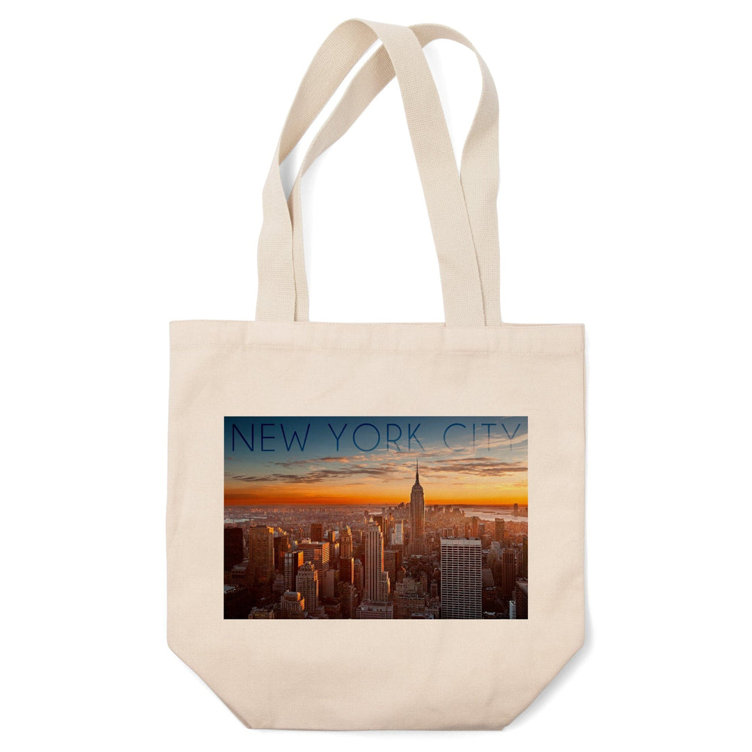 New York City, New York, Aerial Skyline at Sunset, Lantern Press Photography, Tote Bag Totes Lantern Press 