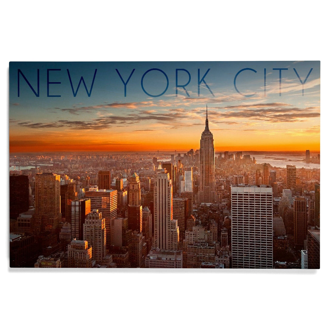 New York City, New York, Aerial Skyline at Sunset, Lantern Press Photography, Wood Signs and Postcards Wood Lantern Press 