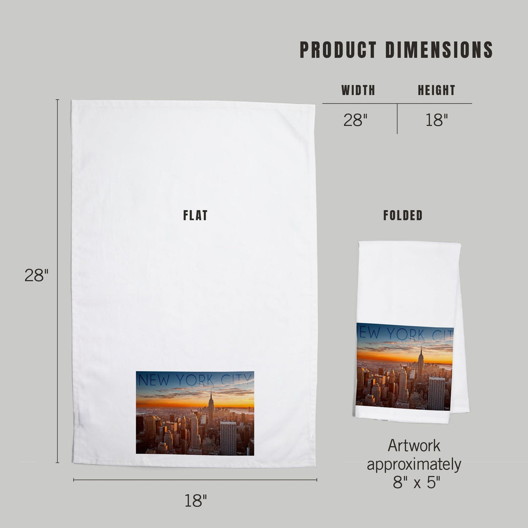 New York City, New York, Aerial Skyline at Sunset, Organic Cotton Kitchen Tea Towels Kitchen Lantern Press 