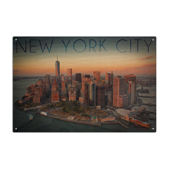 New York City, New York, Aerial Skyline, Lantern Press Photography, Wood Signs and Postcards Wood Lantern Press 10 x 15 Wood Sign 