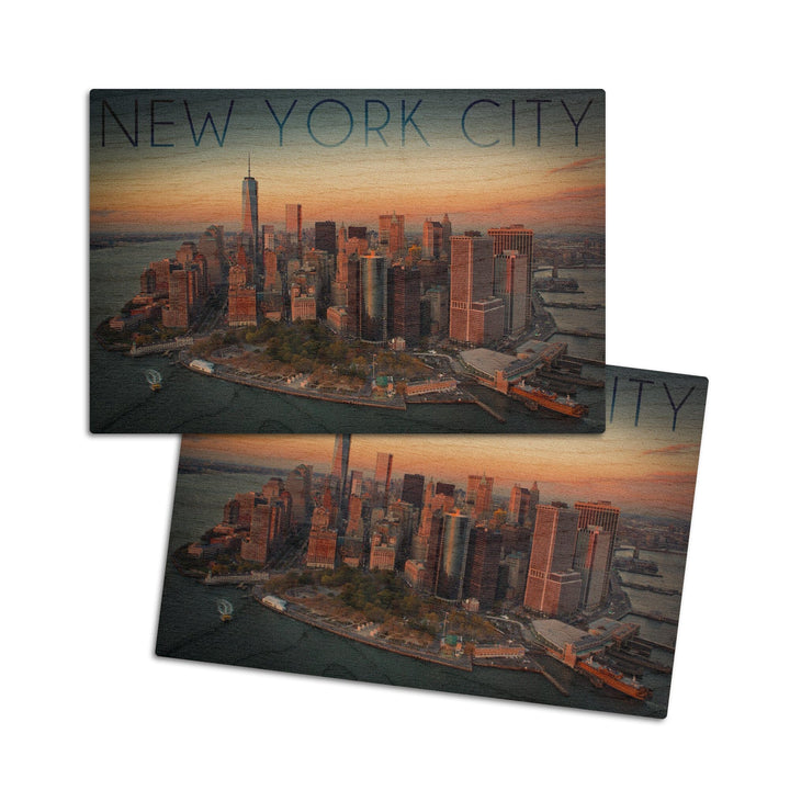 New York City, New York, Aerial Skyline, Lantern Press Photography, Wood Signs and Postcards Wood Lantern Press 4x6 Wood Postcard Set 