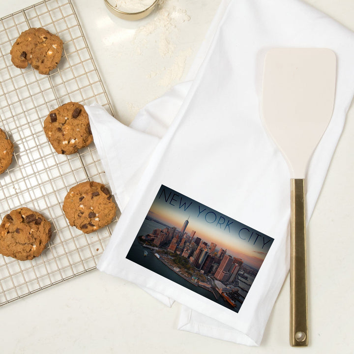 New York City, New York, Aerial Skyline, Organic Cotton Kitchen Tea Towels Kitchen Lantern Press 