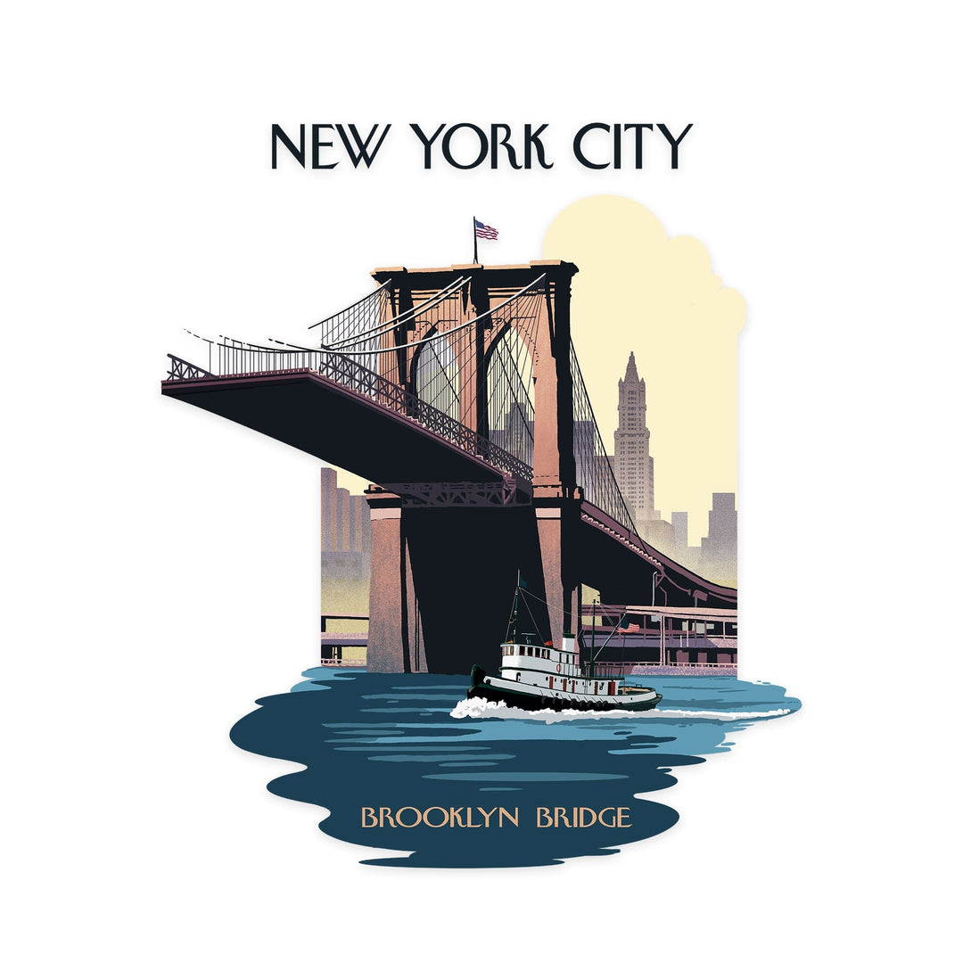 New York City, New York, Brooklyn Bridge, Contour, Lantern Press Artwork, Vinyl Sticker Sticker Lantern Press 