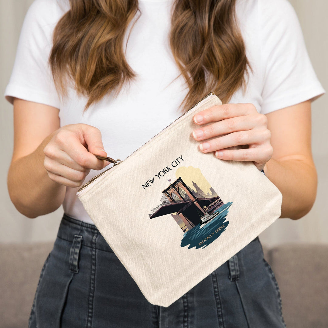 New York City New York Brooklyn Bridge, Organic Cotton Zipper Pouch, Go Bag Go Bag Lantern Press 