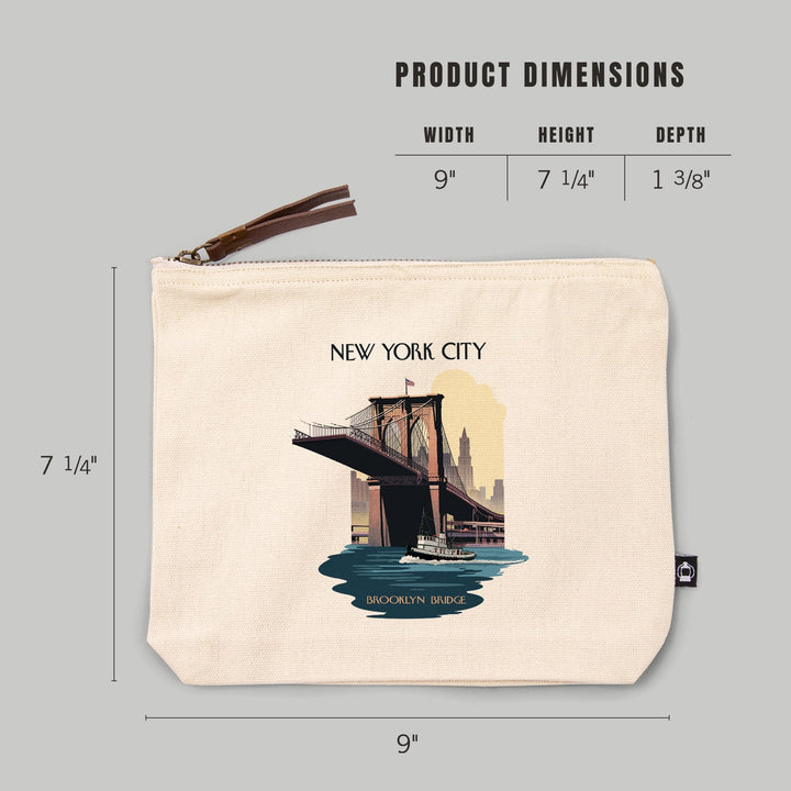New York City New York Brooklyn Bridge, Organic Cotton Zipper Pouch, Go Bag Go Bag Lantern Press 