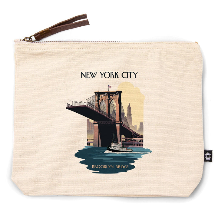 New York City New York Brooklyn Bridge, Organic Cotton Zipper Pouch, Go Bag Go Bag Lantern Press 