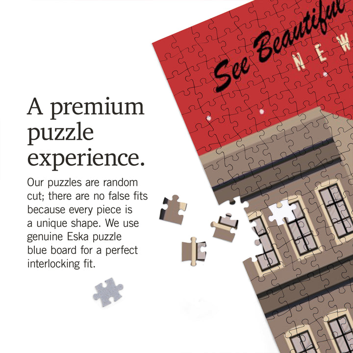 New York City, New York, Brownstones, Street Vector, Jigsaw Puzzle Puzzle Lantern Press 