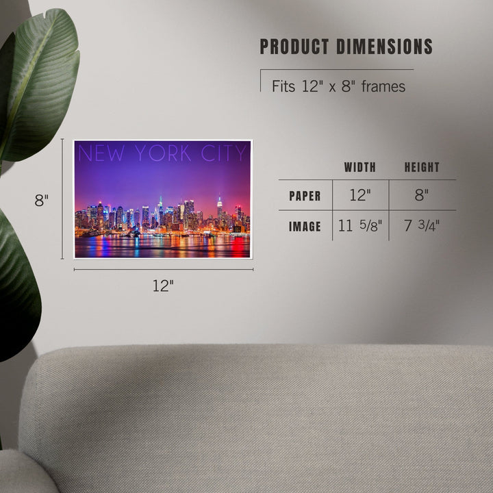 New York City, New York, Colorful Skyline Lights, Art & Giclee Prints Art Lantern Press 