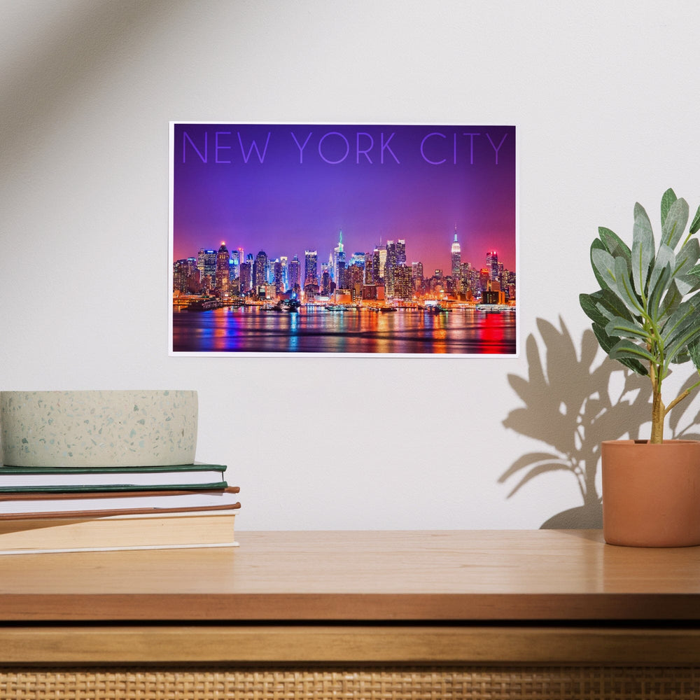 New York City, New York, Colorful Skyline Lights, Art & Giclee Prints Art Lantern Press 