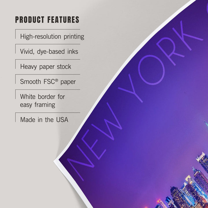 New York City, New York, Colorful Skyline Lights, Art & Giclee Prints Art Lantern Press 