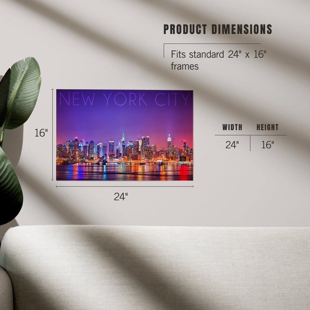 New York City, New York, Colorful Skyline Lights, Art & Giclee Prints Art Lantern Press 