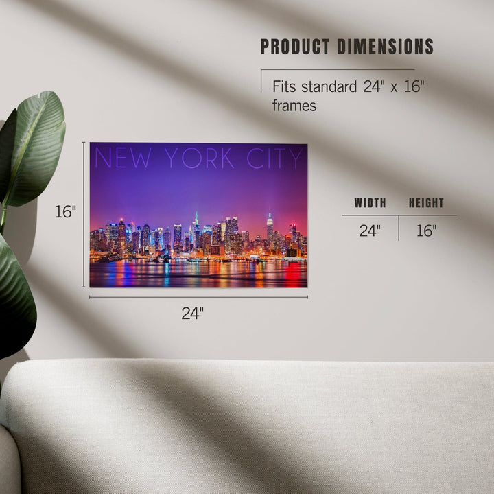New York City, New York, Colorful Skyline Lights, Art & Giclee Prints Art Lantern Press 