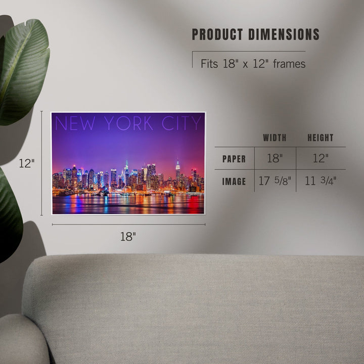 New York City, New York, Colorful Skyline Lights, Art & Giclee Prints Art Lantern Press 