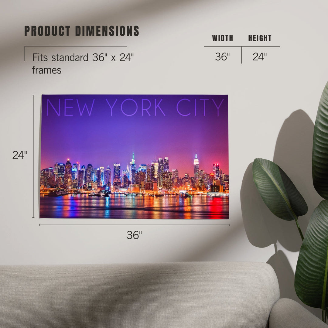 New York City, New York, Colorful Skyline Lights, Art & Giclee Prints Art Lantern Press 