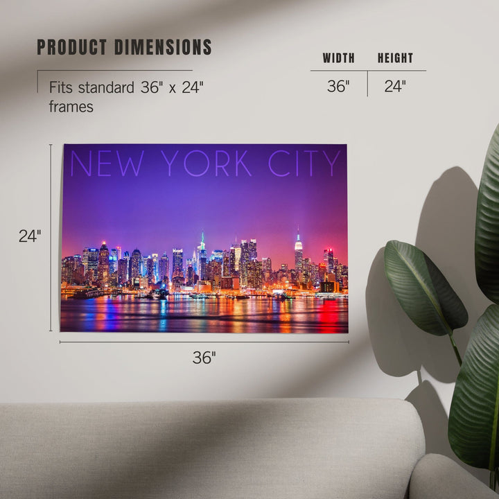 New York City, New York, Colorful Skyline Lights, Art & Giclee Prints Art Lantern Press 