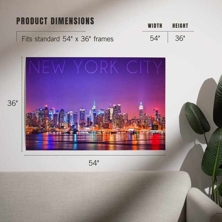 New York City, New York, Colorful Skyline Lights, Art & Giclee Prints Art Lantern Press 