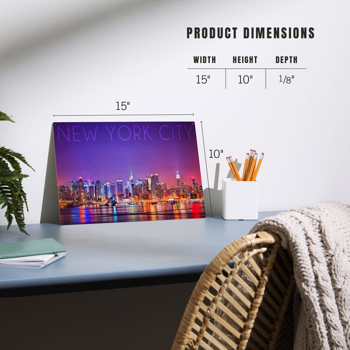 New York City, New York, Colorful Skyline Lights, Lantern Press Photography, Wood Signs and Postcards Wood Lantern Press 