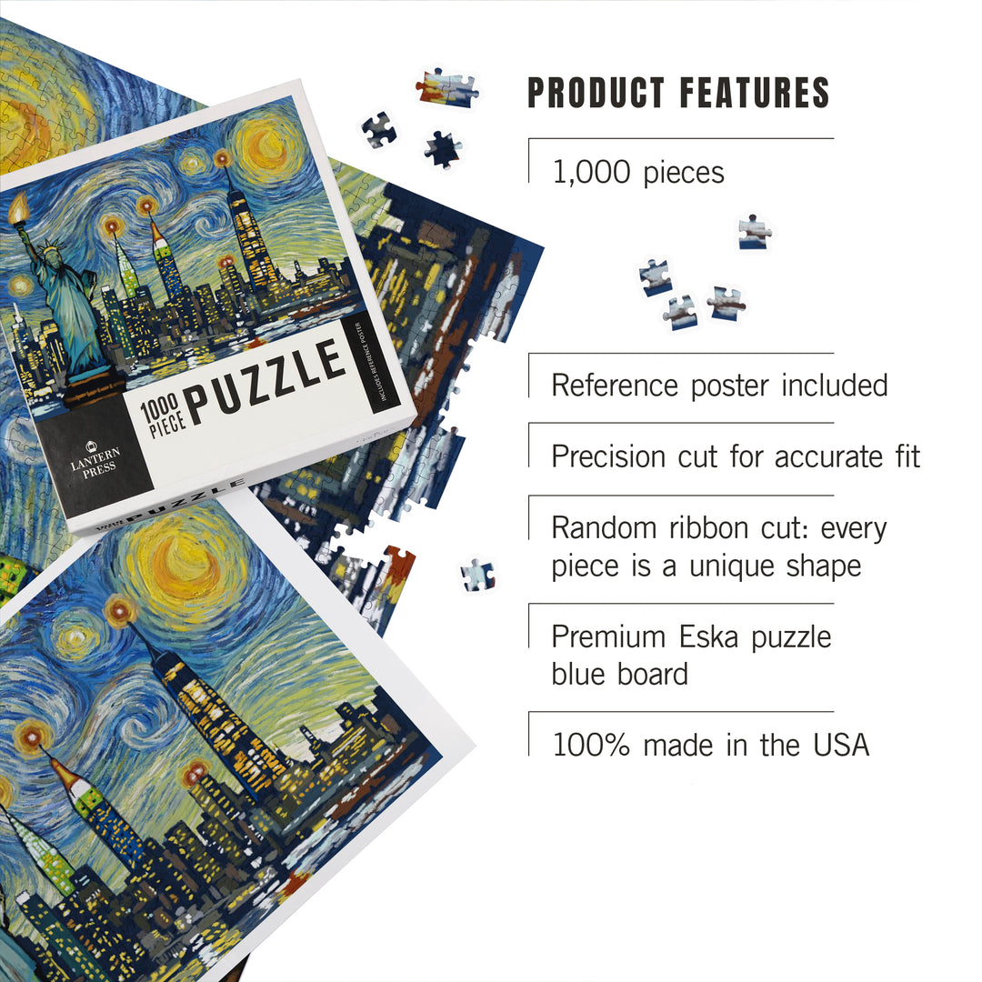 New York City, New York, Starry Night City Series, Jigsaw Puzzle Puzzle Lantern Press 