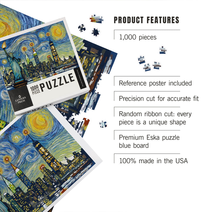 New York City, New York, Starry Night City Series, Jigsaw Puzzle Puzzle Lantern Press 