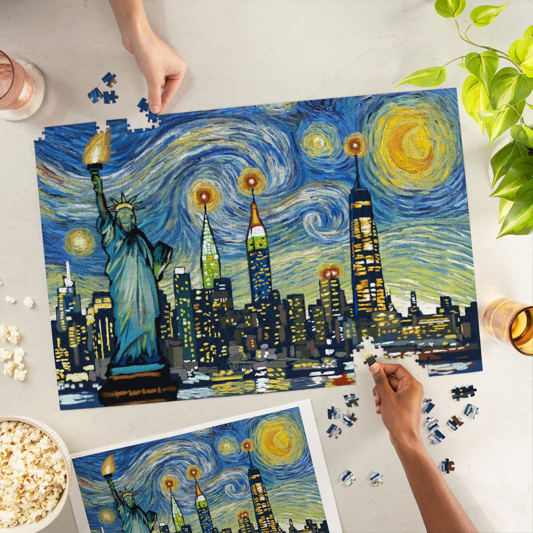 New York City, New York, Starry Night City Series, Jigsaw Puzzle Puzzle Lantern Press 