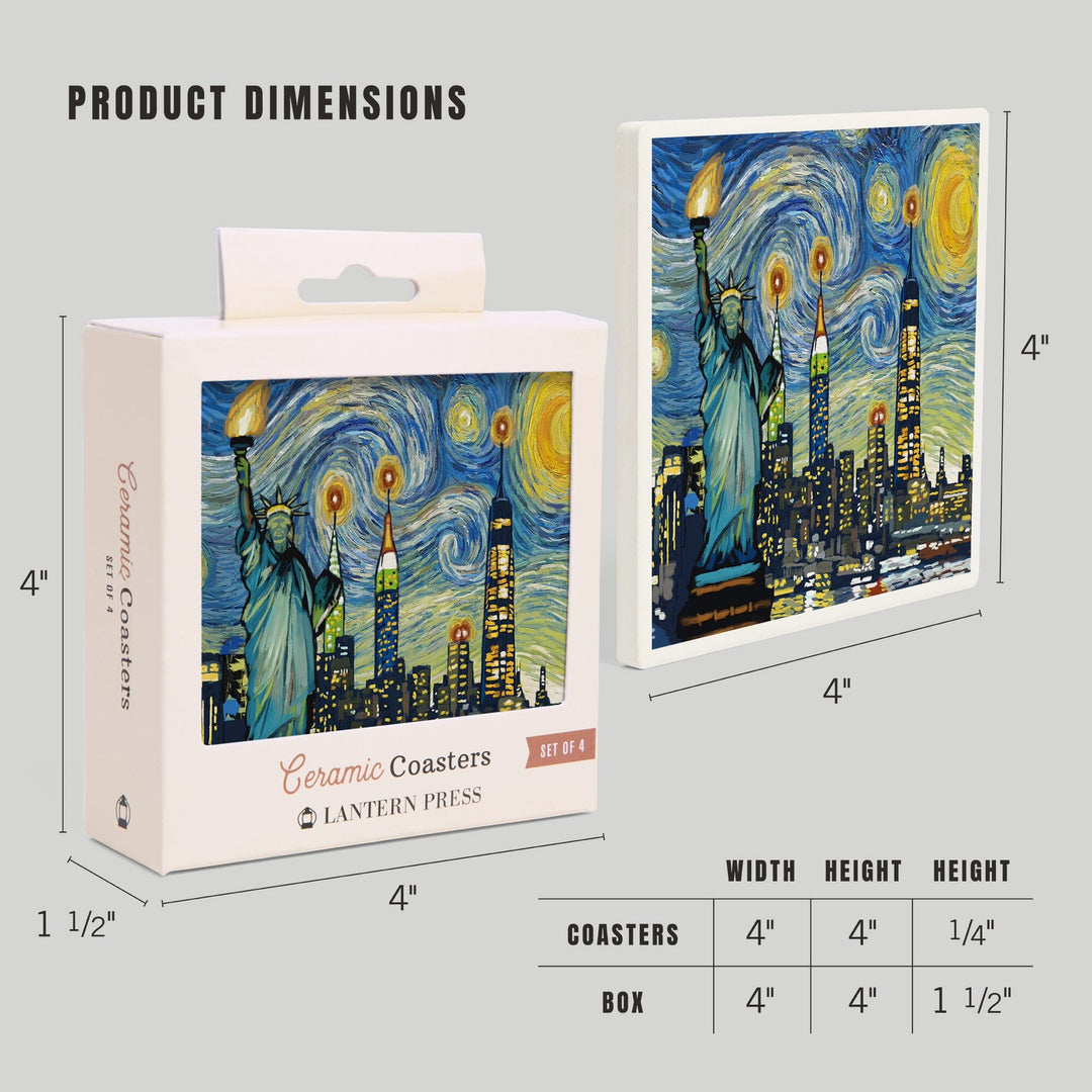 New York City, New York, Starry Night City Series, Lantern Press Artwork, Coaster Set Coasters Lantern Press 