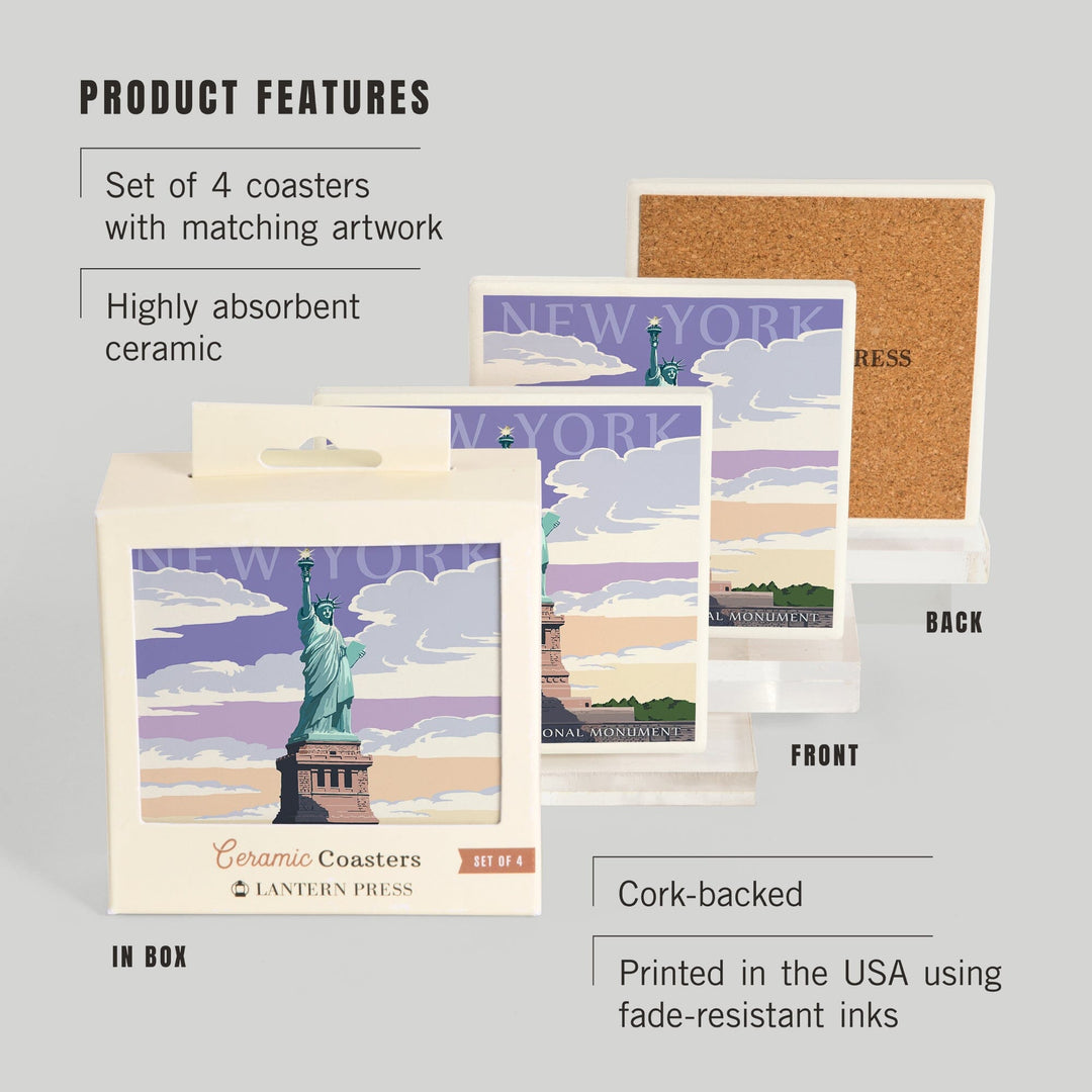 New York City, New York, Statue of Liberty National Monument, Coasters Coasters Lantern Press 