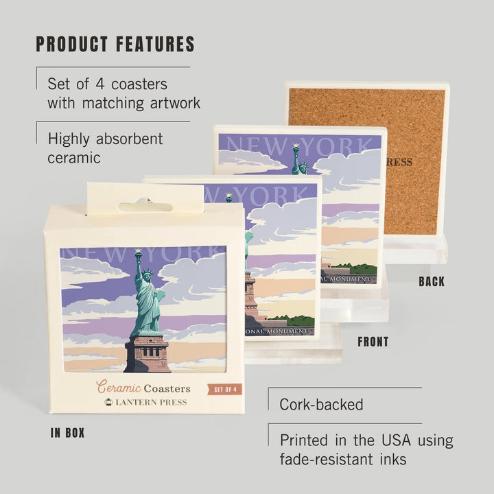 New York City, New York, Statue of Liberty National Monument, Coasters Coasters Lantern Press 