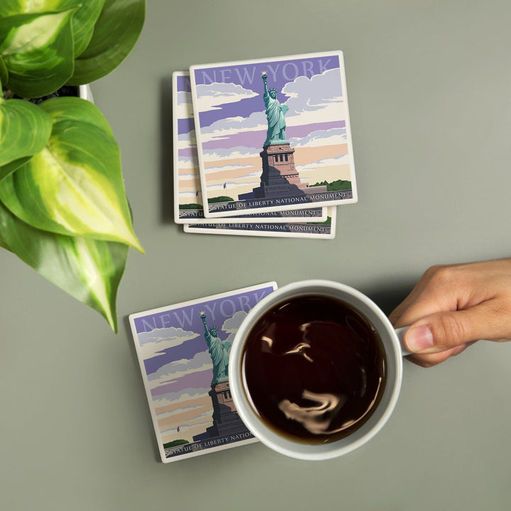 New York City, New York, Statue of Liberty National Monument, Lantern Press Artwork, Coaster Set Coasters Lantern Press 