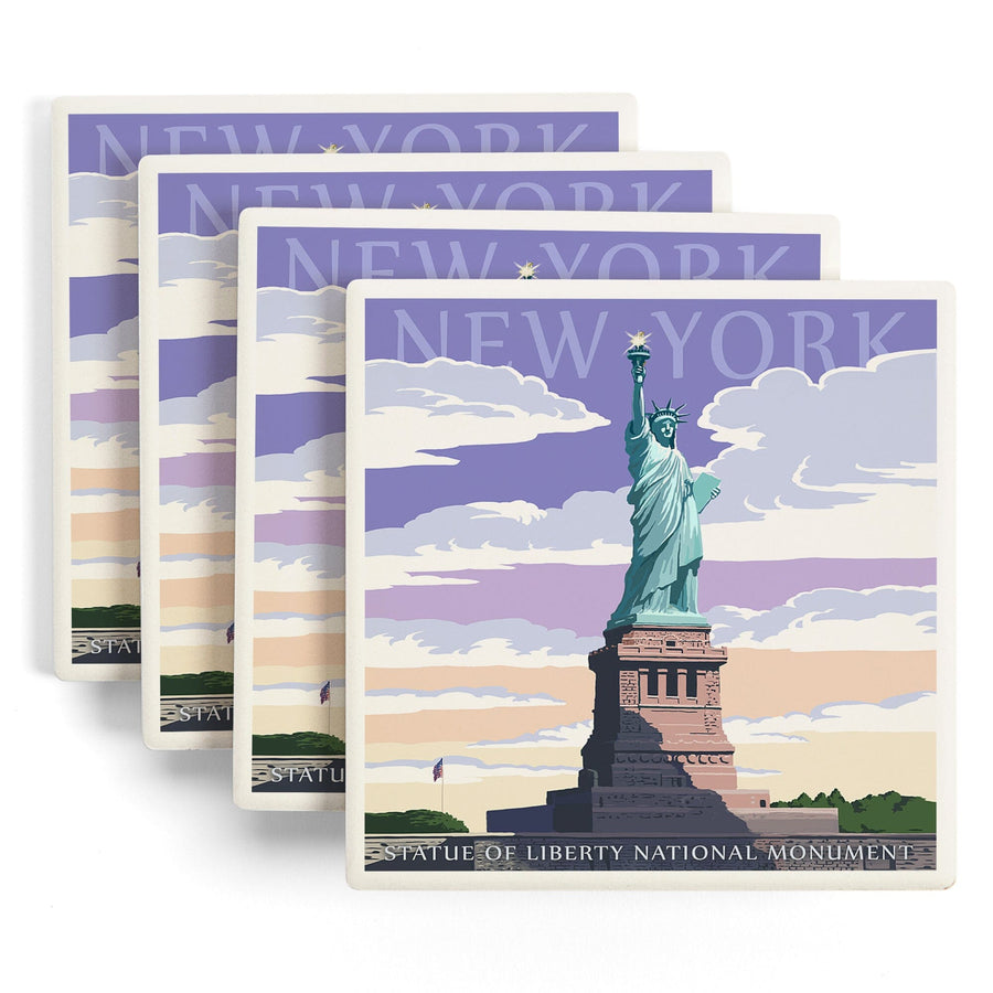 New York City, New York, Statue of Liberty National Monument, Lantern Press Artwork, Coaster Set Coasters Lantern Press 