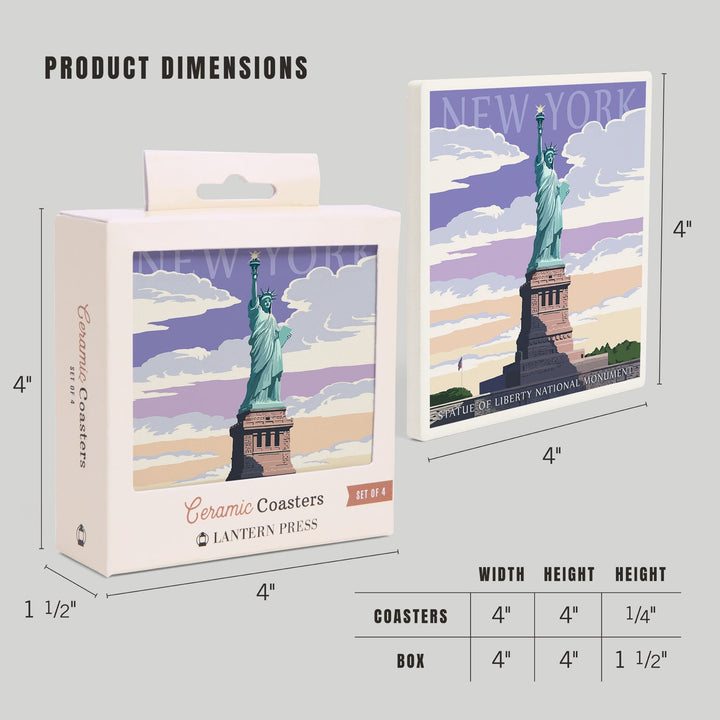 New York City, New York, Statue of Liberty National Monument, Lantern Press Artwork, Coaster Set Coasters Lantern Press 