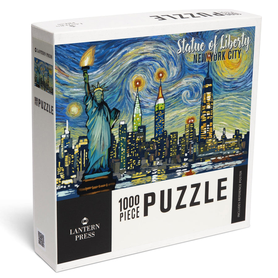 New York City, New York, Statue of Liberty, Starry Night City Series, Jigsaw Puzzle Puzzle Lantern Press 