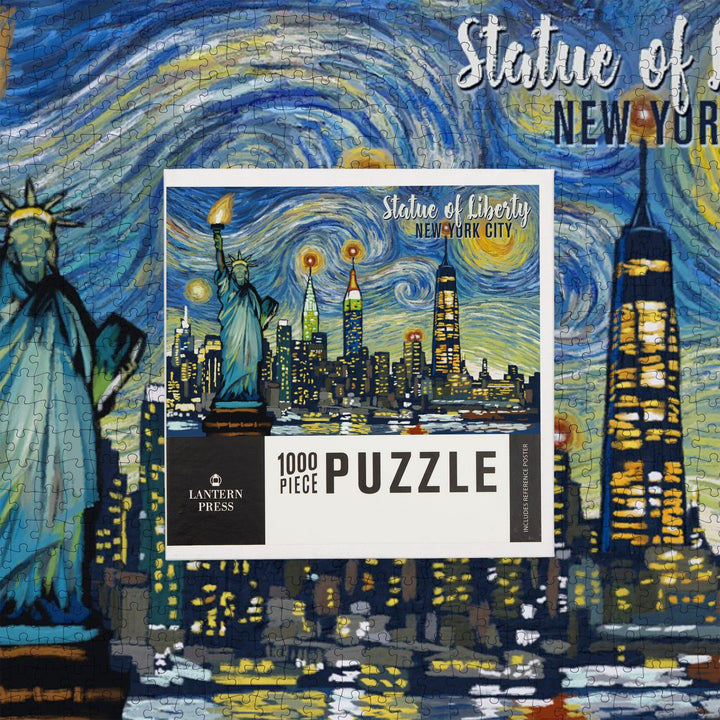 New York City, New York, Statue of Liberty, Starry Night City Series, Jigsaw Puzzle Puzzle Lantern Press 