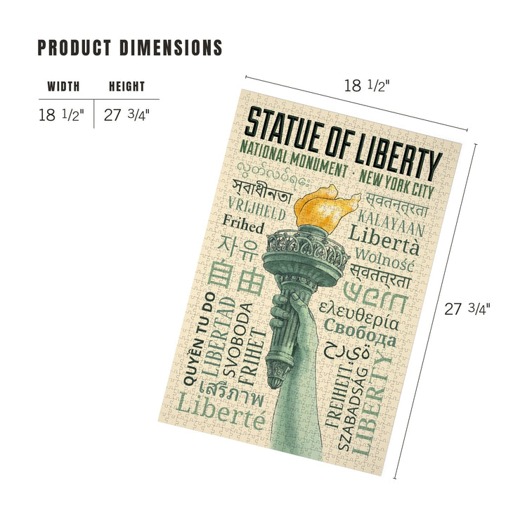 New York City, New York, Statue of Liberty, Torch, Freedom Typography, Jigsaw Puzzle Puzzle Lantern Press 