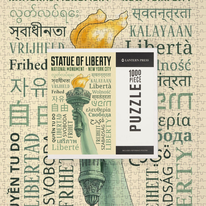 New York City, New York, Statue of Liberty, Torch, Freedom Typography, Jigsaw Puzzle Puzzle Lantern Press 
