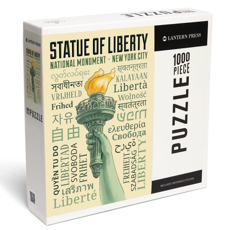New York City, New York, Statue of Liberty, Torch, Freedom Typography, Jigsaw Puzzle Puzzle Lantern Press 