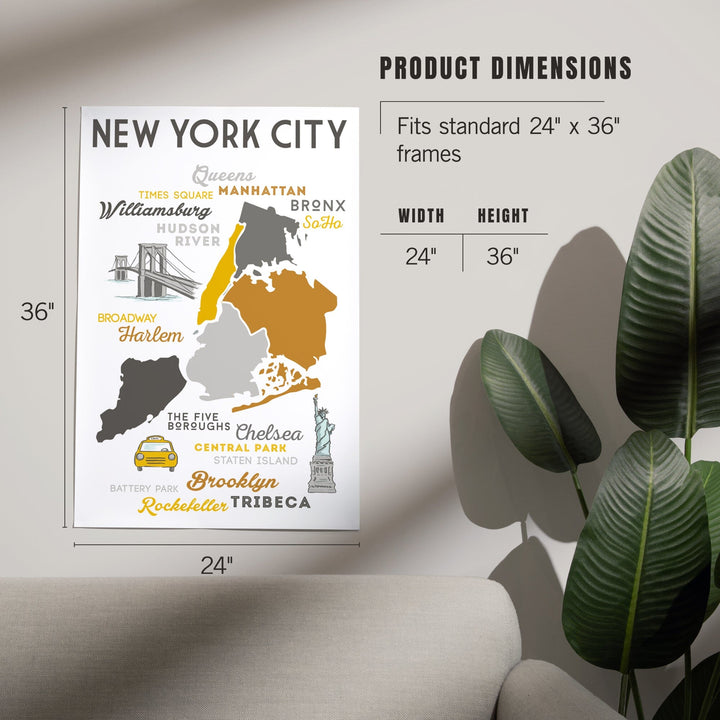 New York City, New York, Typography and Icons, Art & Giclee Prints Art Lantern Press 