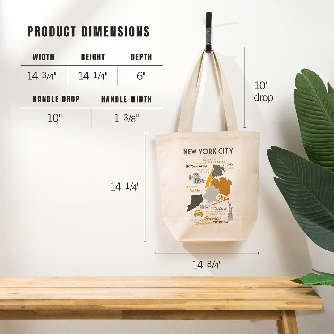 New York City, New York, Typography and Icons, Tote Bag Totes Lantern Press 